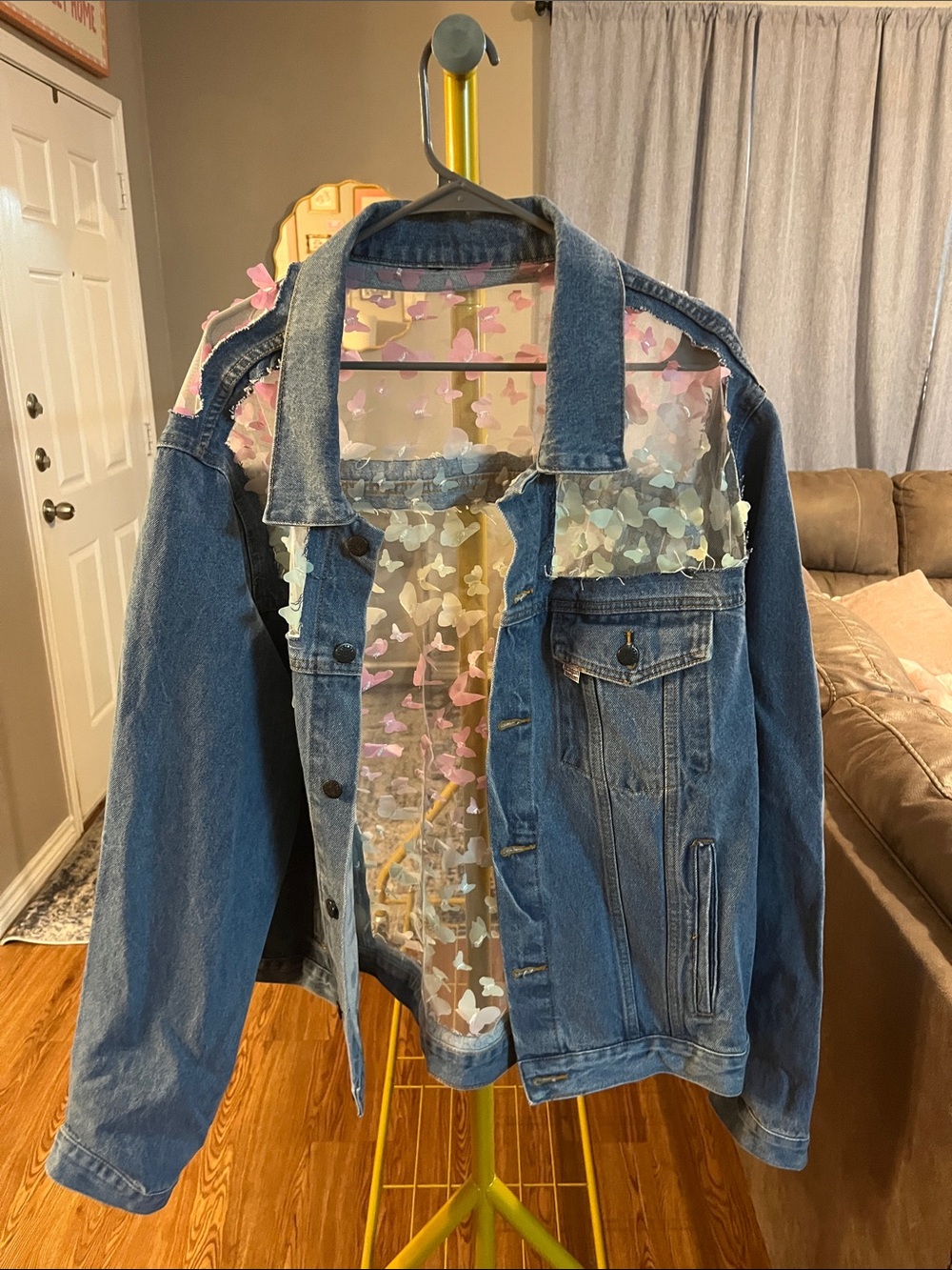 Dragon Denim Jacket with Butterfly Mesh